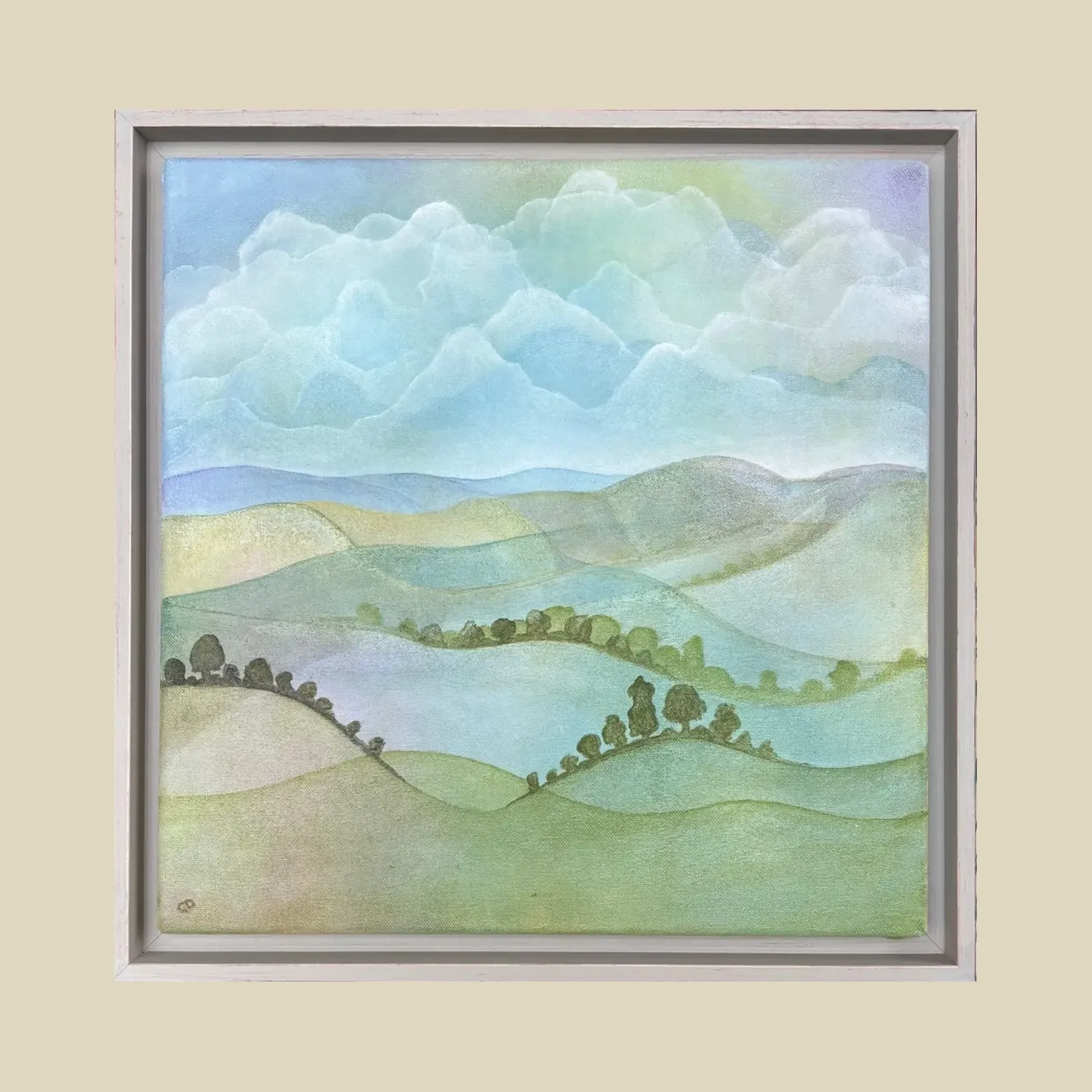 A semi-abstracted scene representing Welsh rolling hills​ near Aberystwyth