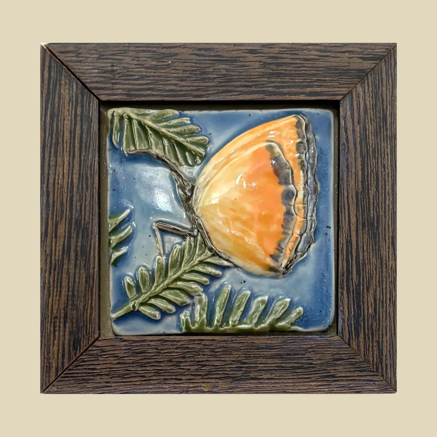 Framed butterfly on fern ceramic tile