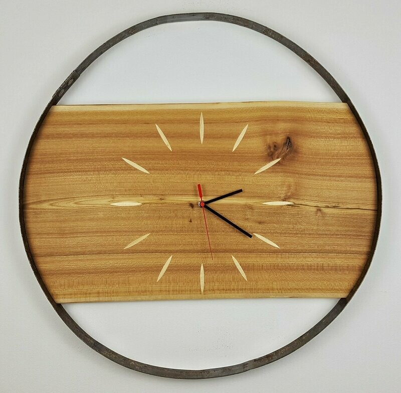 Wanduhr, Holz/Metall, ca. 63 cm, Fichte Altholzdesign, natur