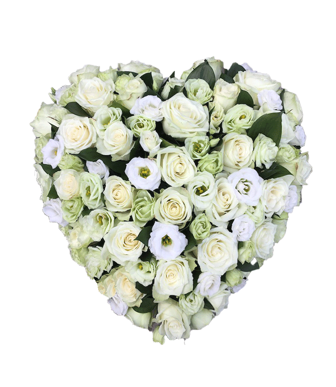 Hartvormig bloemstuk met witte bloemen (diameter +-50 cm)