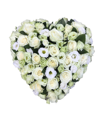 Hartvormig bloemstuk met witte bloemen (diameter +-50 cm)