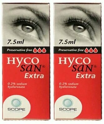 2X Hycosan Extra Preservative Free Lubricatind Eye Drops (7.5ml)
