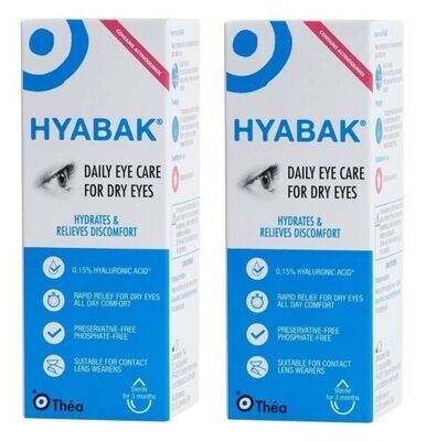 **2X Hyabak Eye Drops for Dry Eyes 10ml PRESERVATIVE FREE**