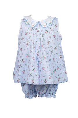 Blue Floral Dotted Swiss Bloomer Set