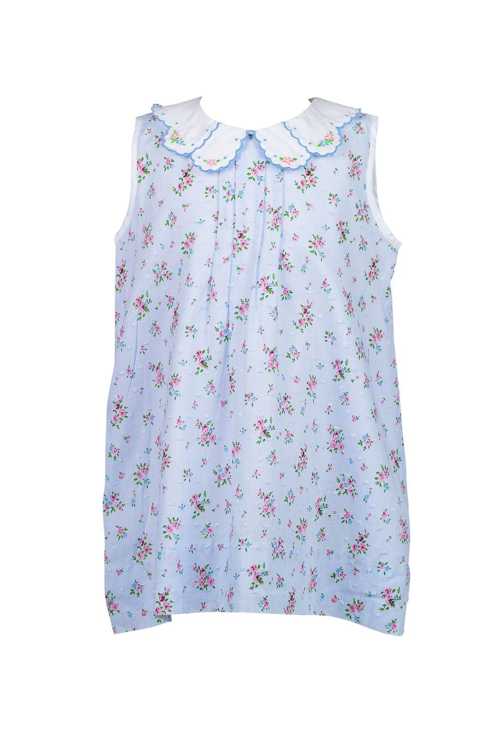 Blue Floral Dotted Swiss Dress