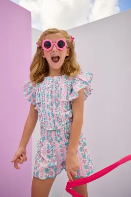 Shirred Scallop Shorts Marg Floral Pink