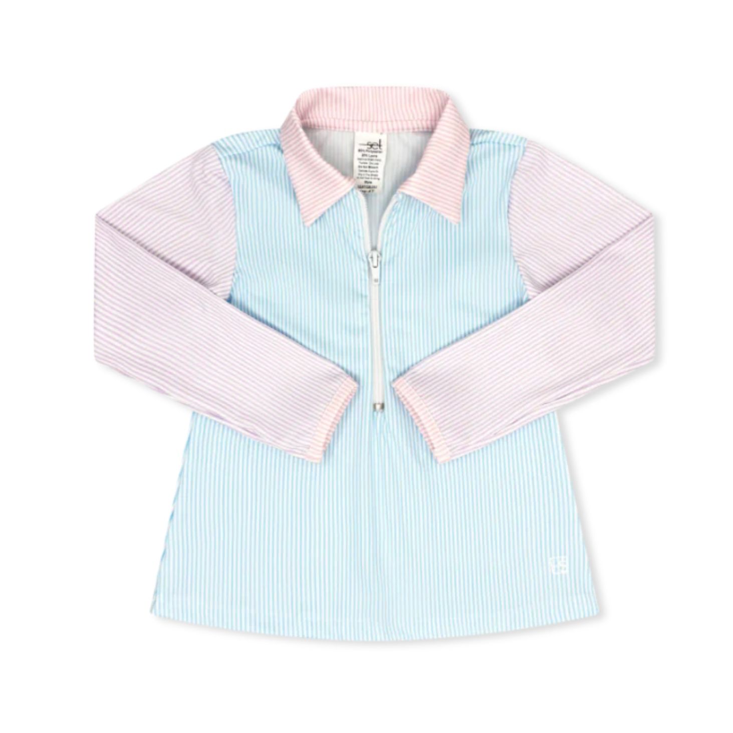Heather Half Zip Blue, Pink, Purple Mini Stripe