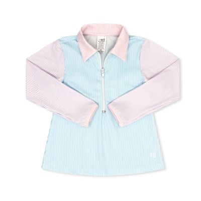 Heather Half Zip Blue, Pink, Purple Mini Stripe