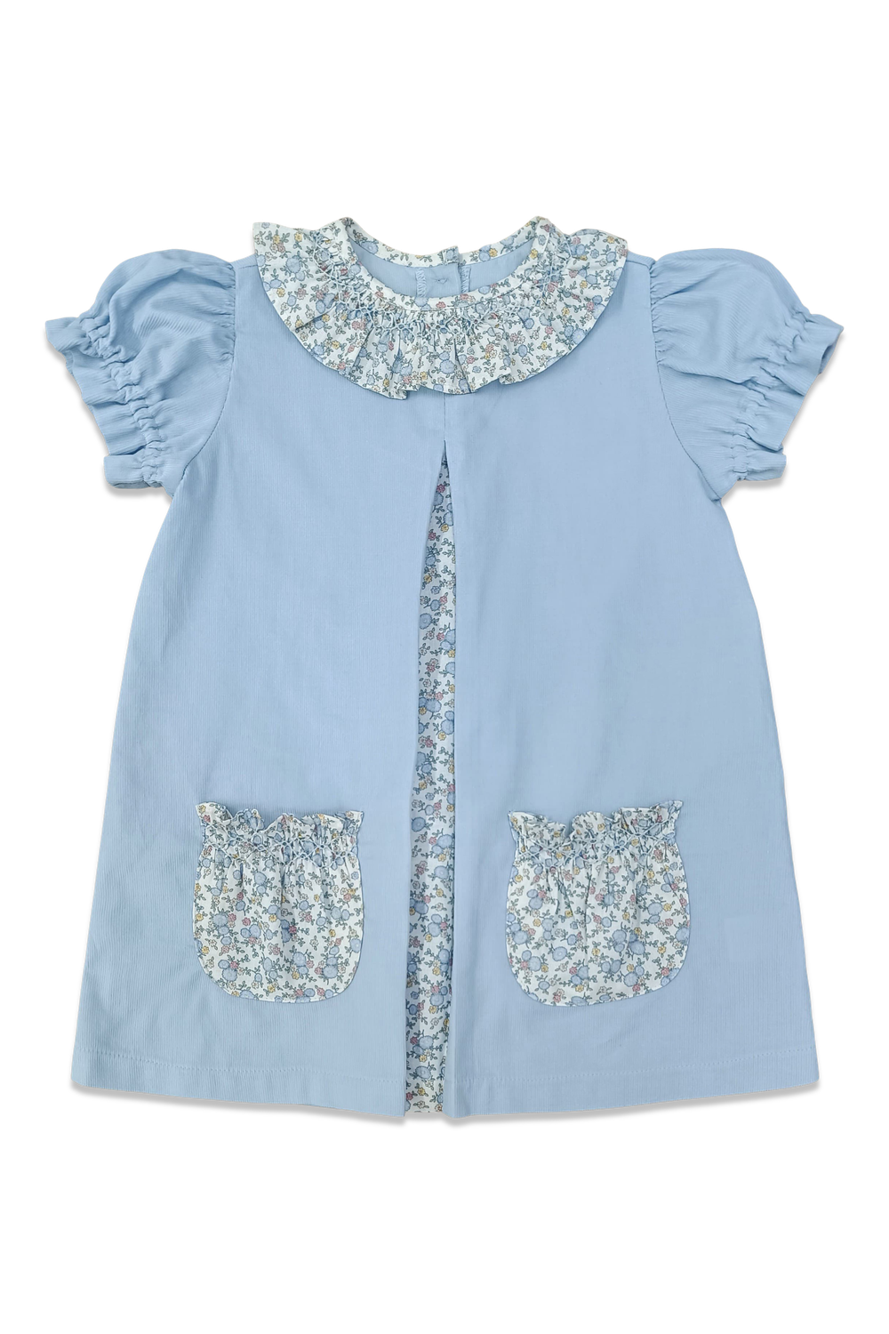 Louisa Floral Blue Corduroy Dress