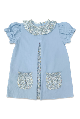 Louisa Floral Blue Corduroy Dress