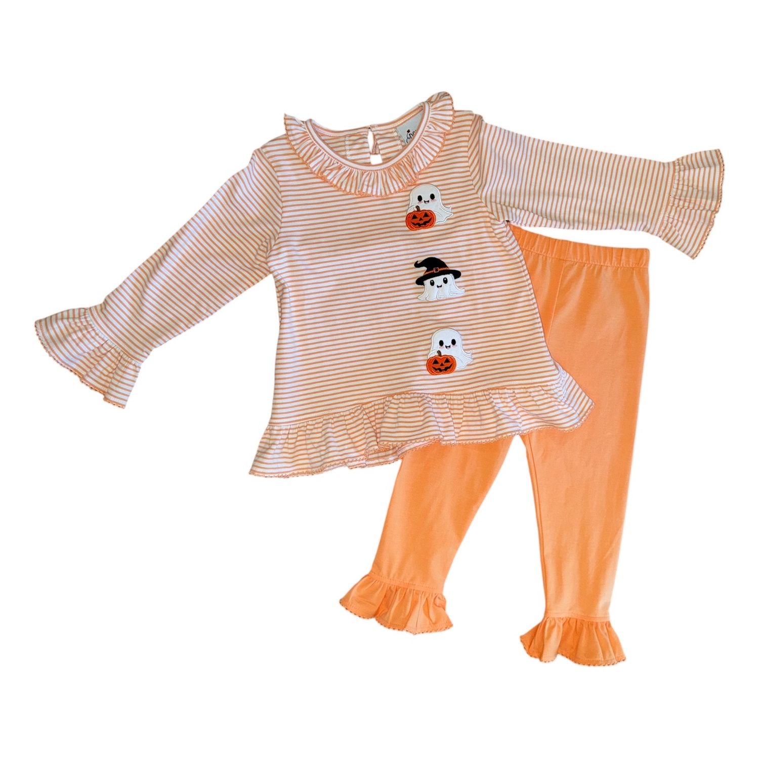 Orange Stripe Ghost Applique Legging Set