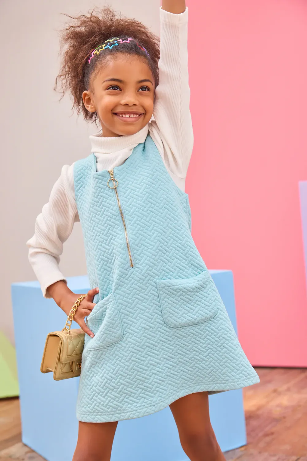 Aqua Quilted Trellis Retro Jumper