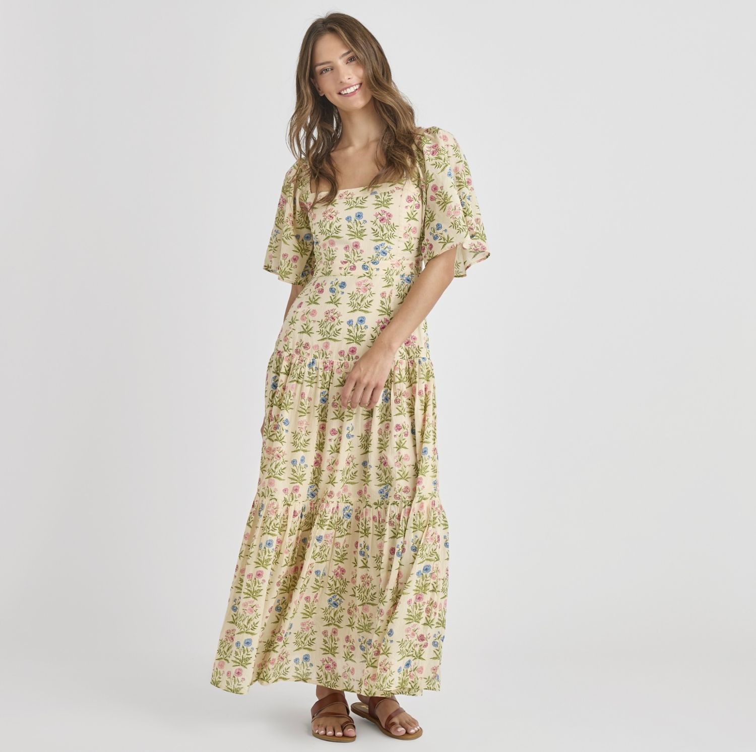  Marilyn Bell Sleeve Leafy Floral Dress