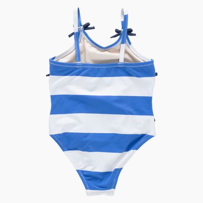 Lottie Bow Suit -Wide Blue Stripe