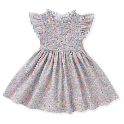 Blue Floral Smock Flutter Dress