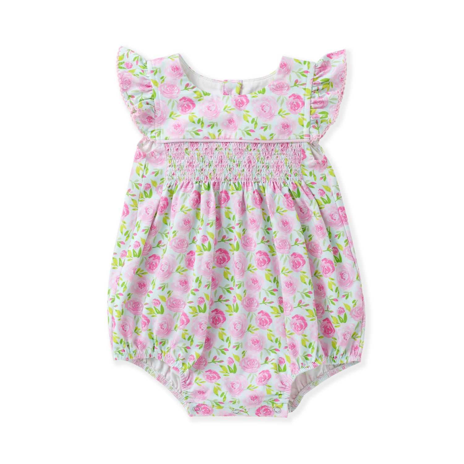 Pink Floral Smocked Bubble