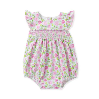 Pink Floral Smocked Bubble