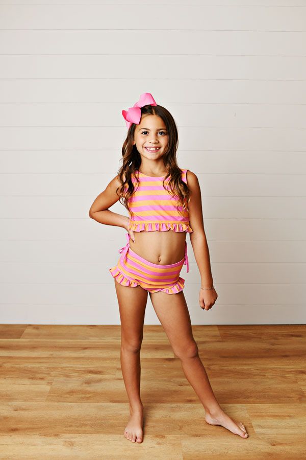 Pink/Orange Stripe 2pc Swimsuit