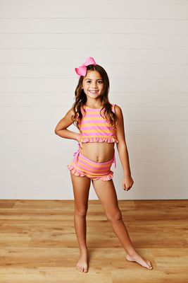 Pink/Orange Stripe 2pc Swimsuit