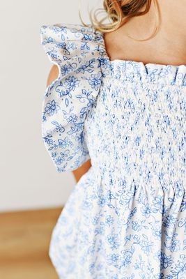 JI Blue Floral Smocked Dress