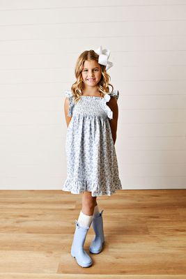 Blue Floral Smocked Dress