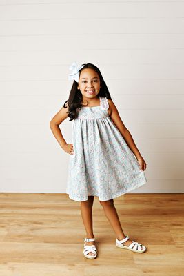 Pink/Blue Floral Eyelet Dress