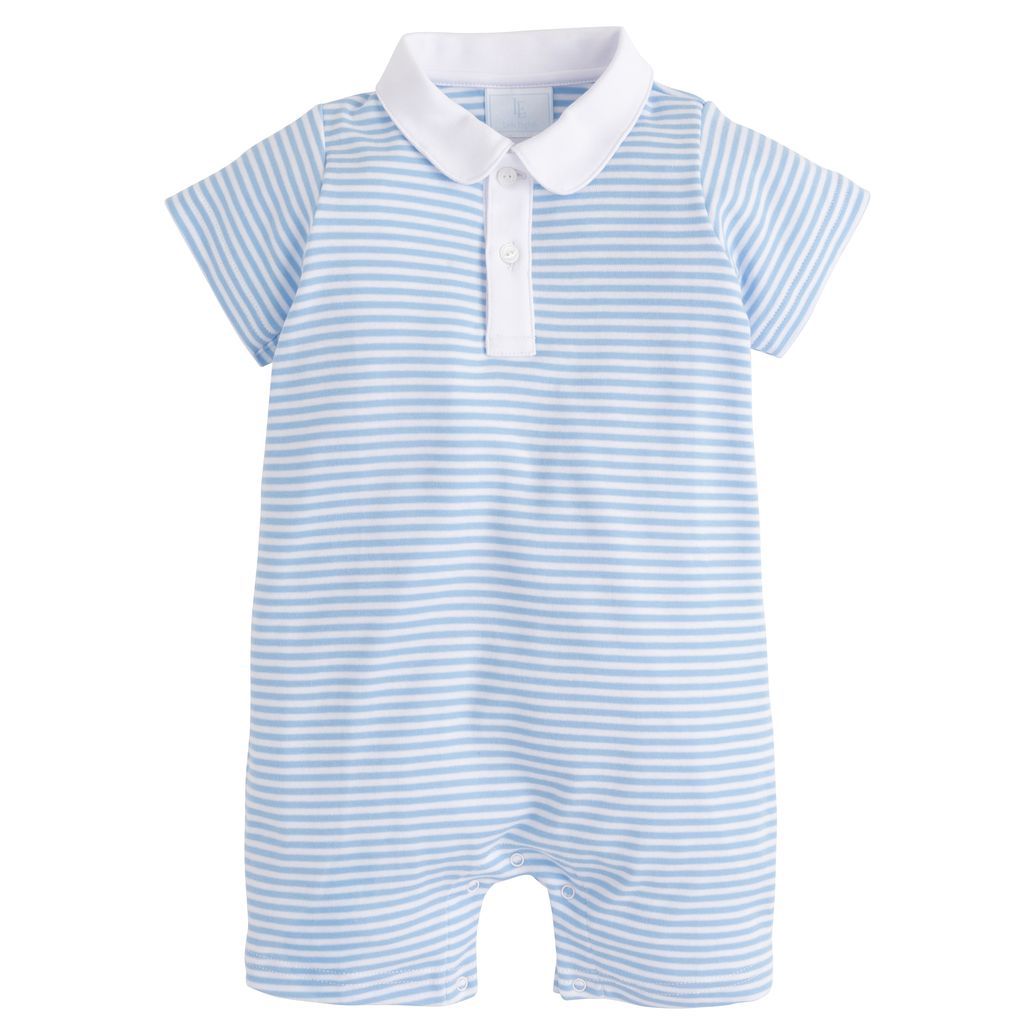 Peter Pan Polo Romper Light Blue Stripe