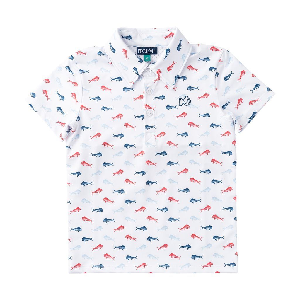American Mahi Fish Print Perf Polo
