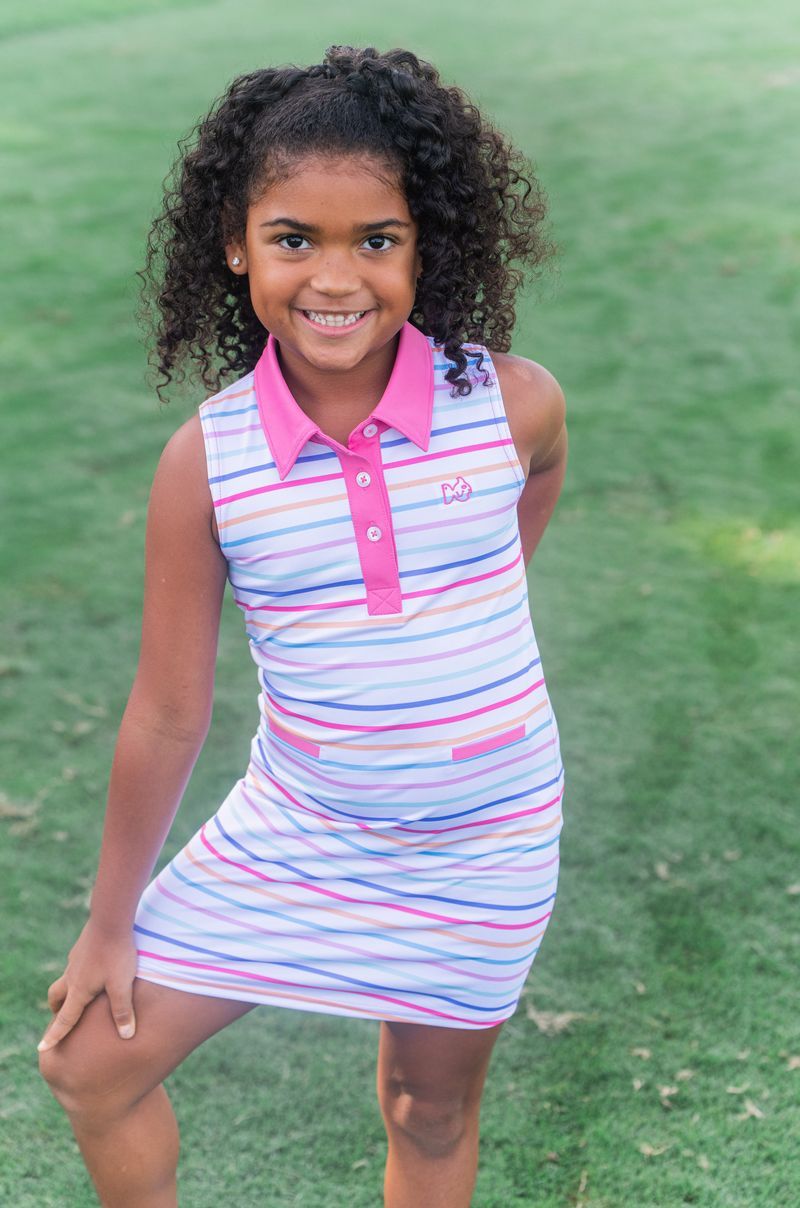 Sunset Stripe Slvless Perf Polo Dress