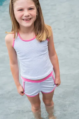 Blue Seersucker/Pink Seaside Tankini Set