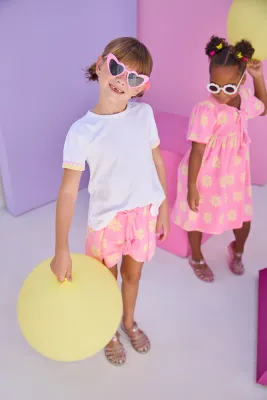 Pink Floral Pom Pom Terry Shorts