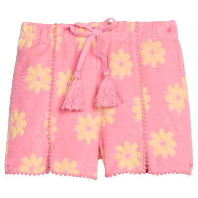 Pink Floral Pom Pom Terry Shorts