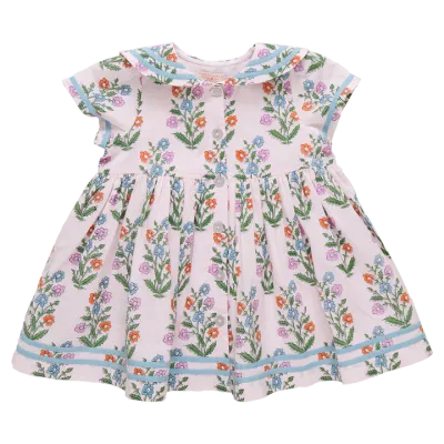 Pink Dewdrop Block Print Elowen Dress