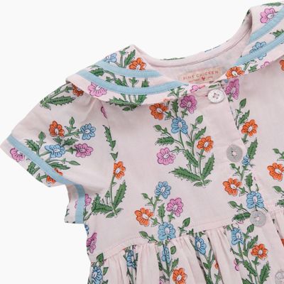 Pink Dewdrop Block Print Elowen Dress