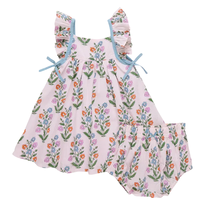 Pink Dewdrop Block Print Ailee Dress Set