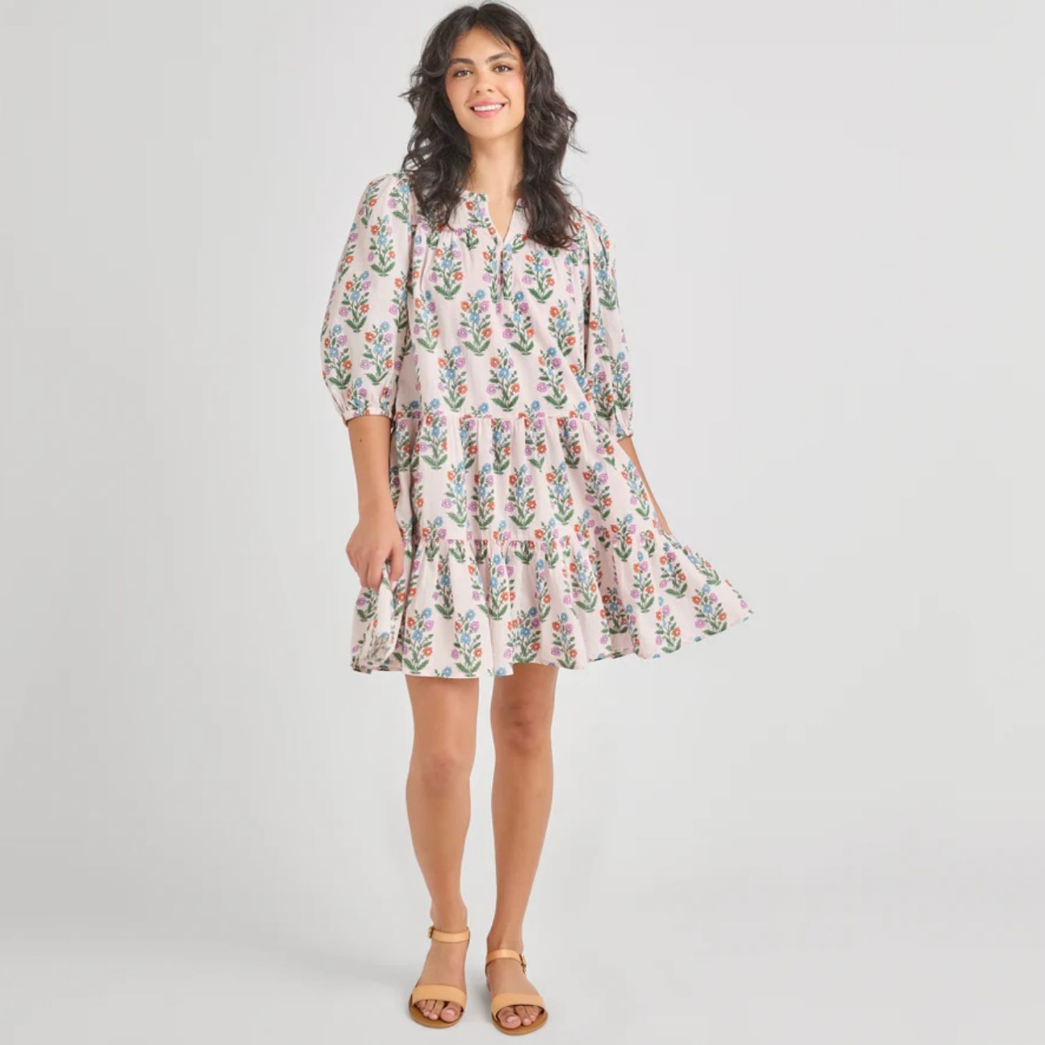 Pink Dewdrop Block Print Indira Dress