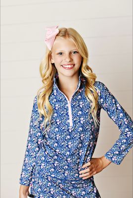 Navy Ditsy Floral Pullover Top