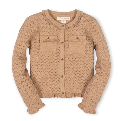 Organic Ruffle Trim Pointelle Cardigan