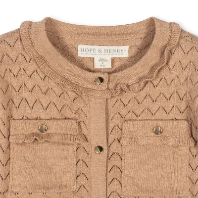 Organic Ruffle Trim Pointelle Cardigan