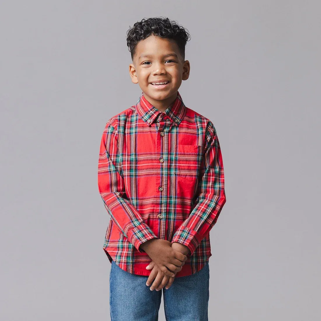Red Holiday Tartan Stretch Poplin Shirt