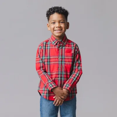 Red Holiday Tartan Stretch Poplin Shirt