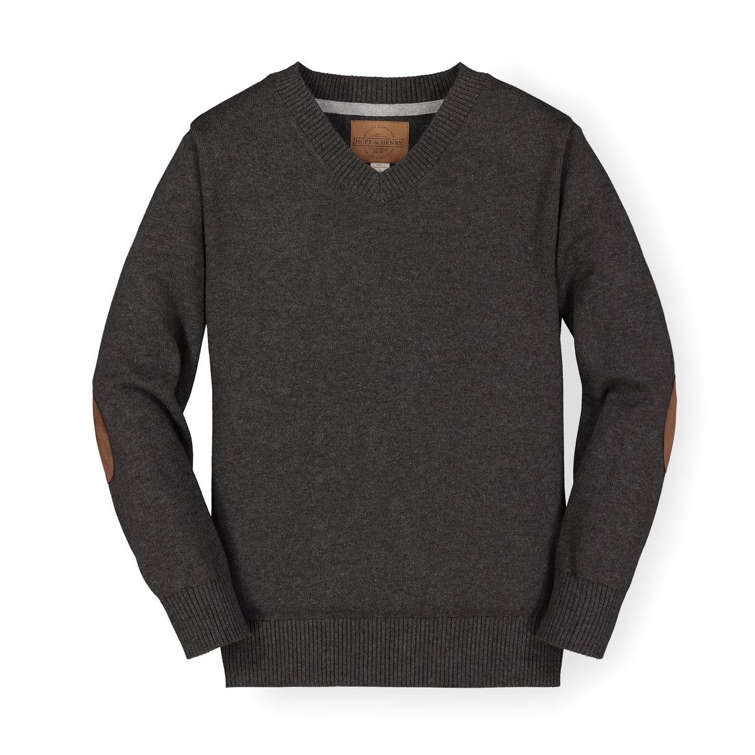 Charcoal Heather V Neck Elbow Patch Sweater