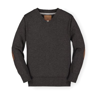 Charcoal Heather V Neck Elbow Patch Sweater