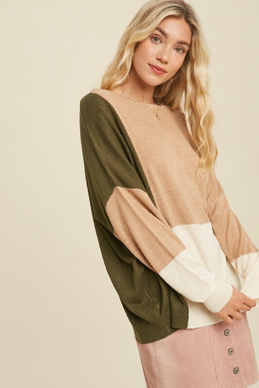 Taupe Color Block Sweater