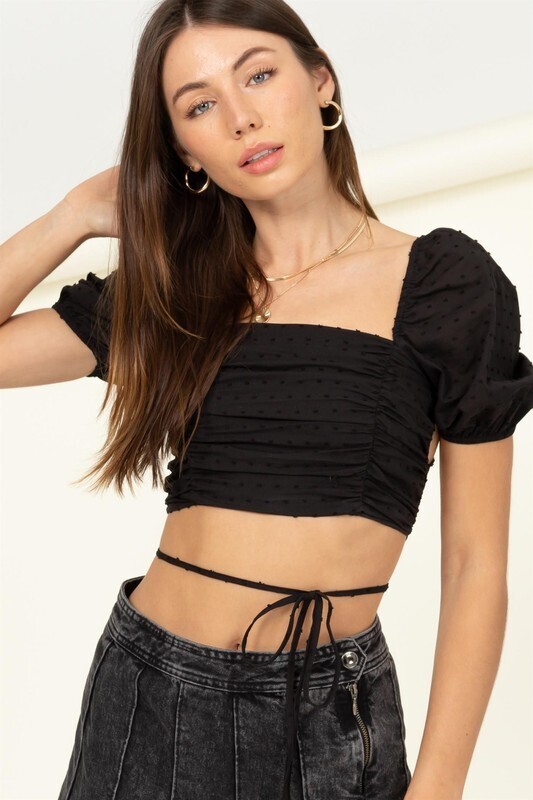 Ruched Criscross Lace-Up Back Crop Top