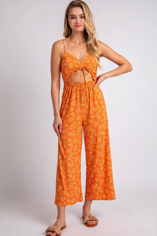 Orange Floral Cut-Out Jumpsuit 