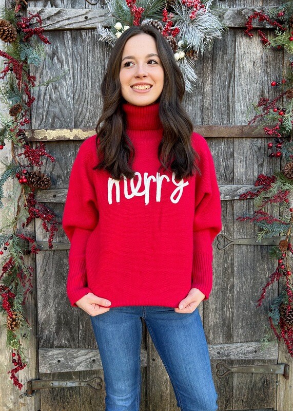 'Merry' Red Turtleneck Sweater