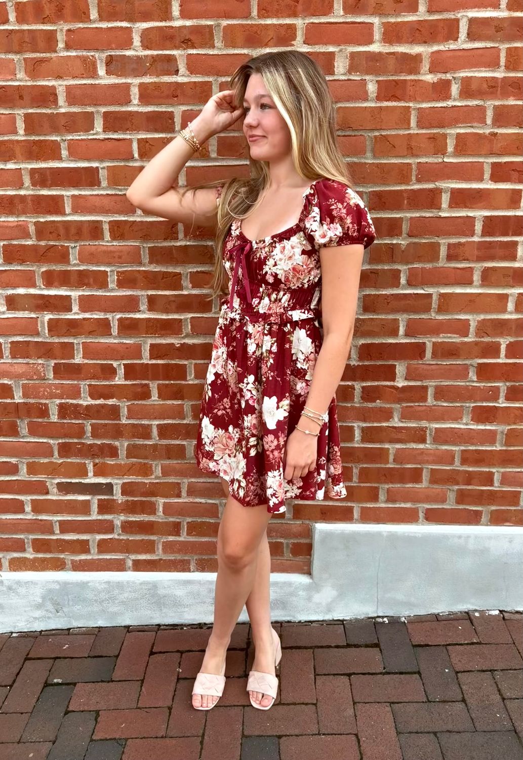 Crimson Floral Mini Dress