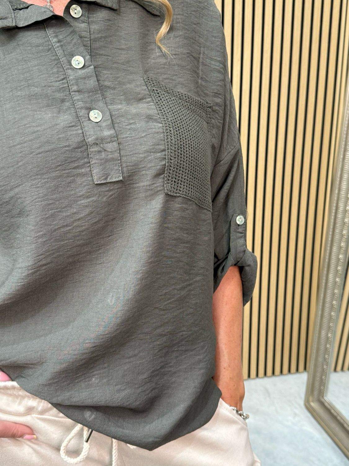 Ava Smock Shirt Khaki