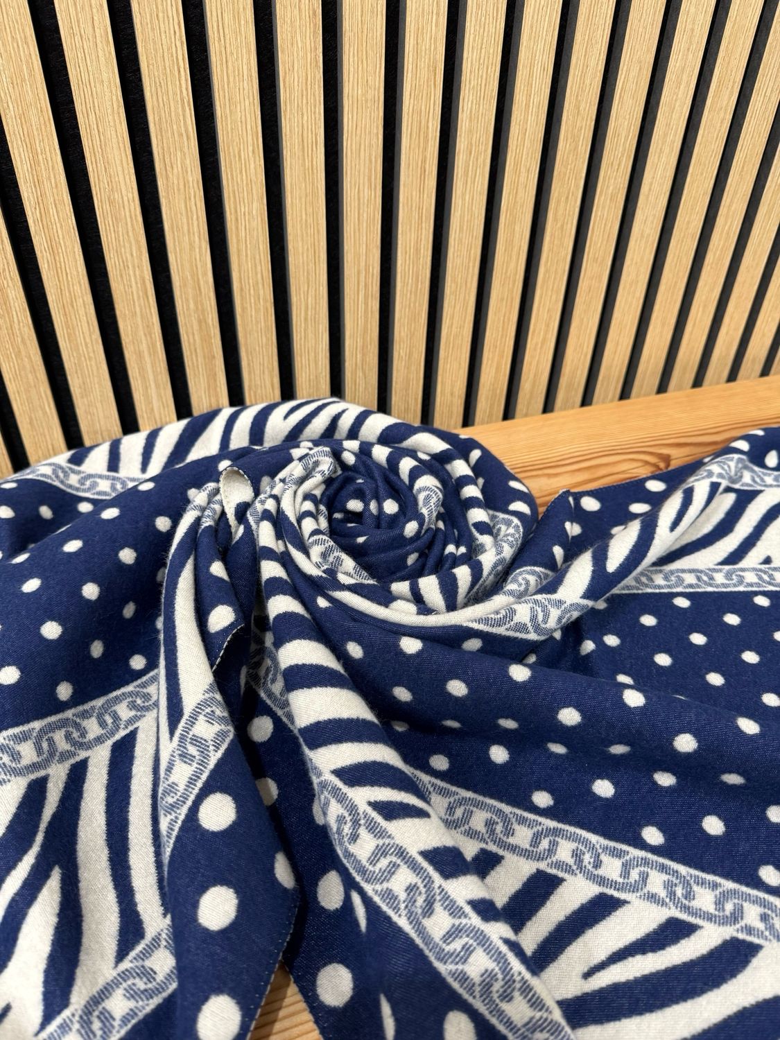 Reversible Navy &amp; Cream Polka Dot Print Scarf